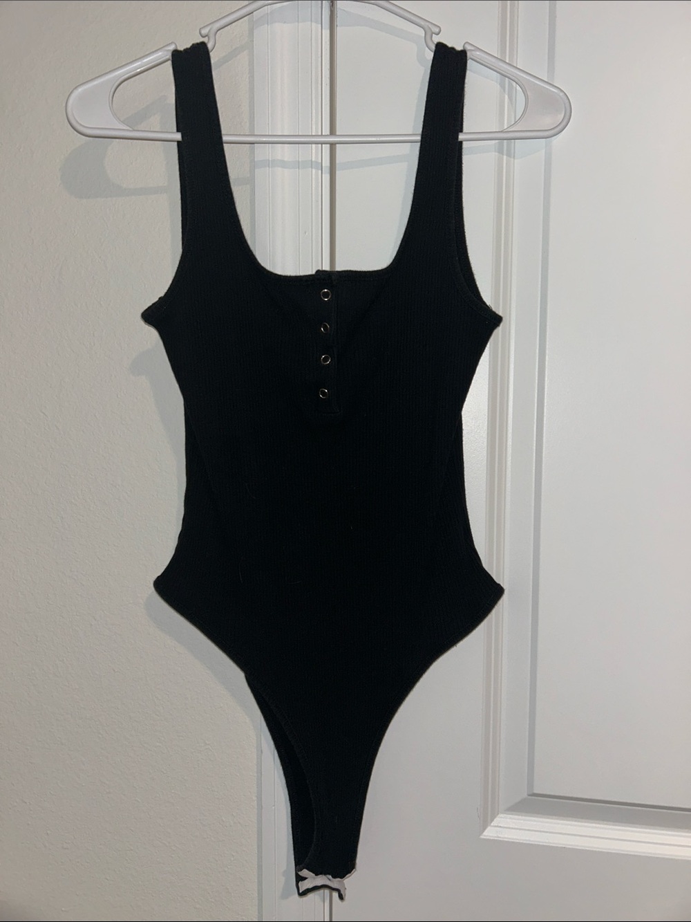 Black Ribbed Tank One-Piece Bodysuit Sexy Knit